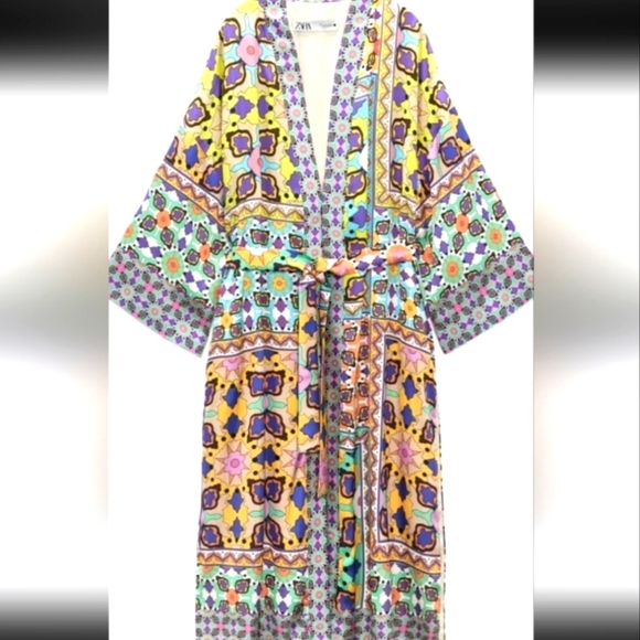 Zara NWTs Satin Colorful Boho Floral Kimono Duster - Picture 3 of 8